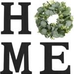 Wood Home Sign with Artificial Eucalyptus Wreath for O