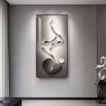 Large Framed Modern Abstract Vertical Wall Art for Living Room