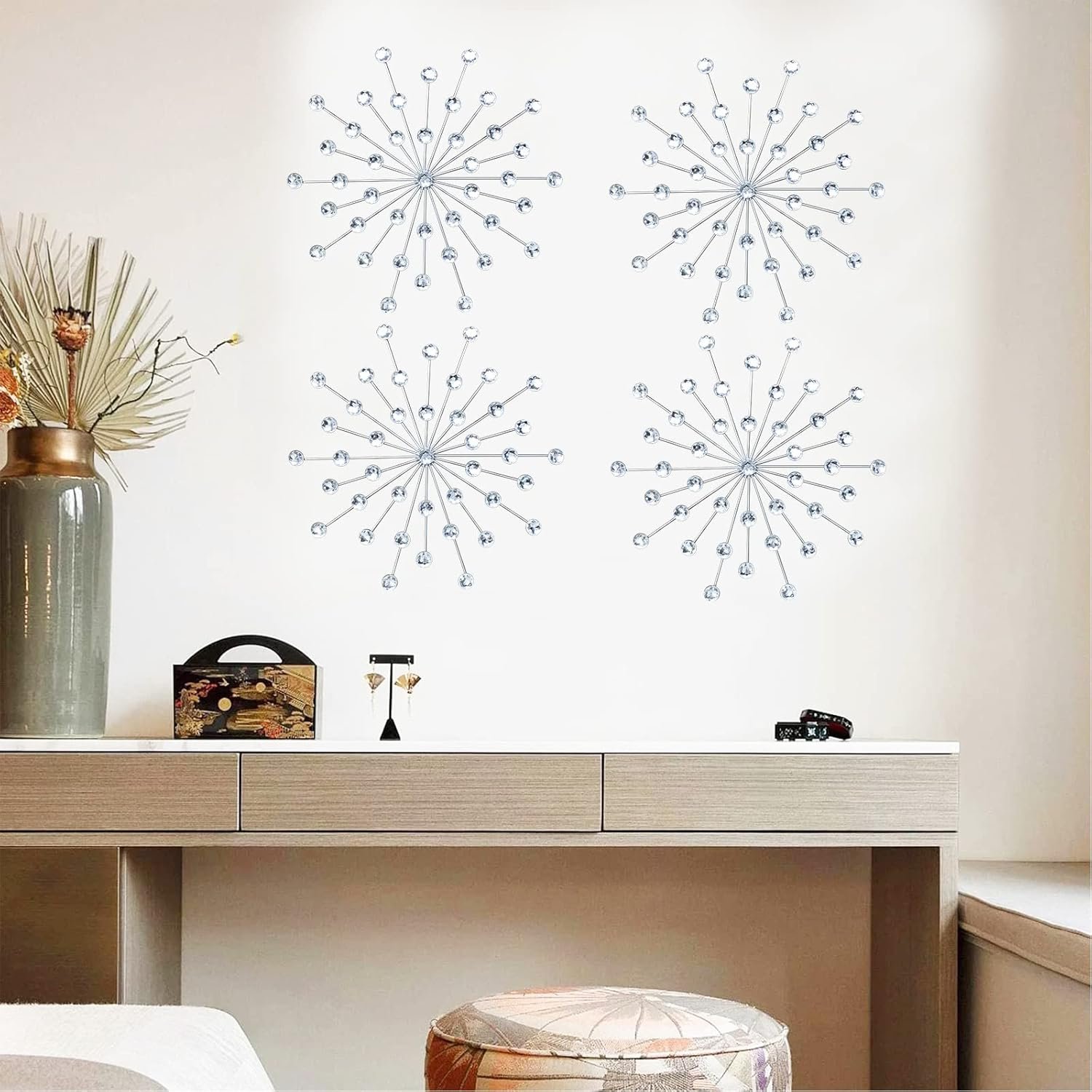 71MPxjXxZGL._AC_SL1500_ ZEXUIRU 3 Set Silver Metal Jeweled Wall Art - Image 5