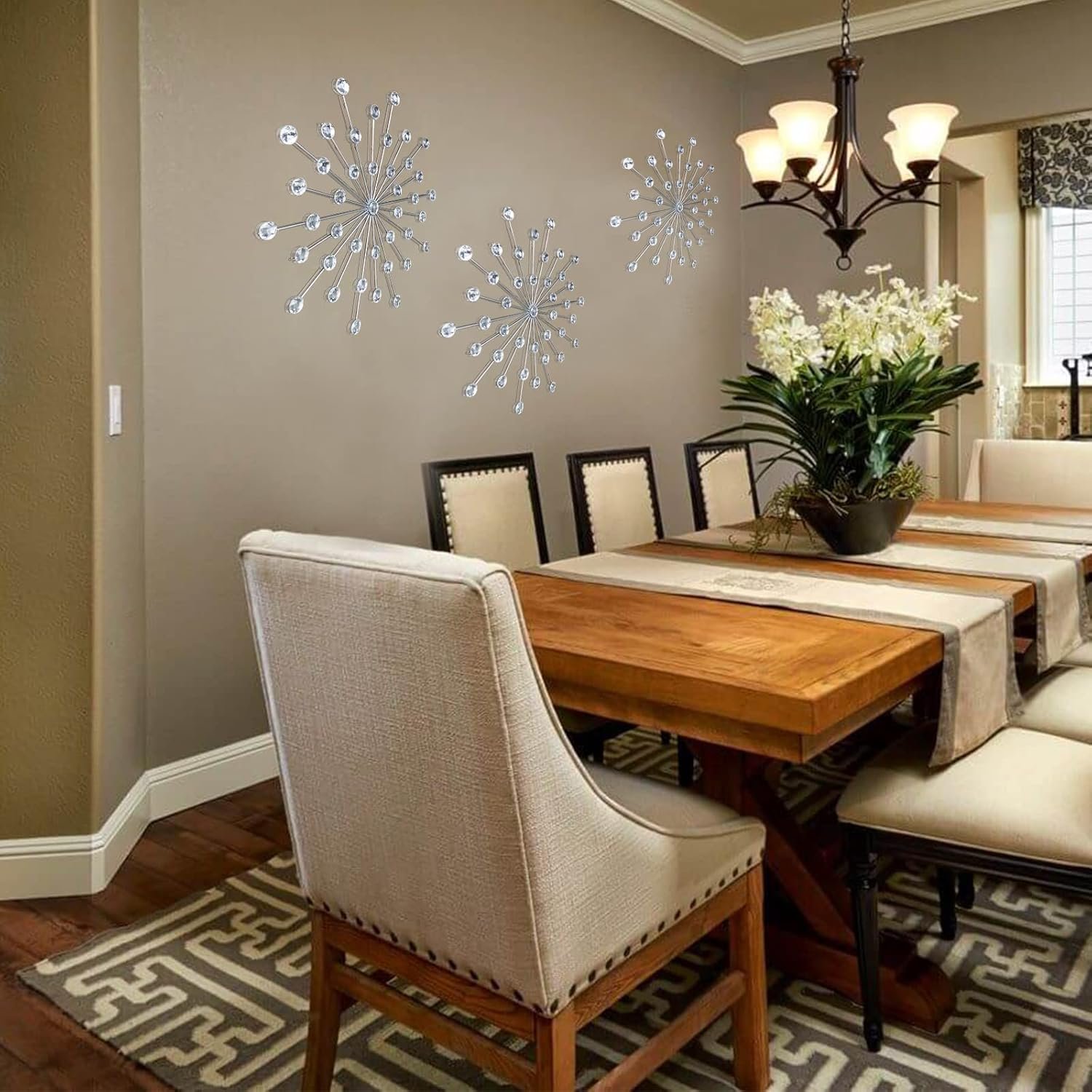 71UDPyH0YrL._AC_SL1500_ ZEXUIRU 3 Set Silver Metal Jeweled Wall Art - Image 7