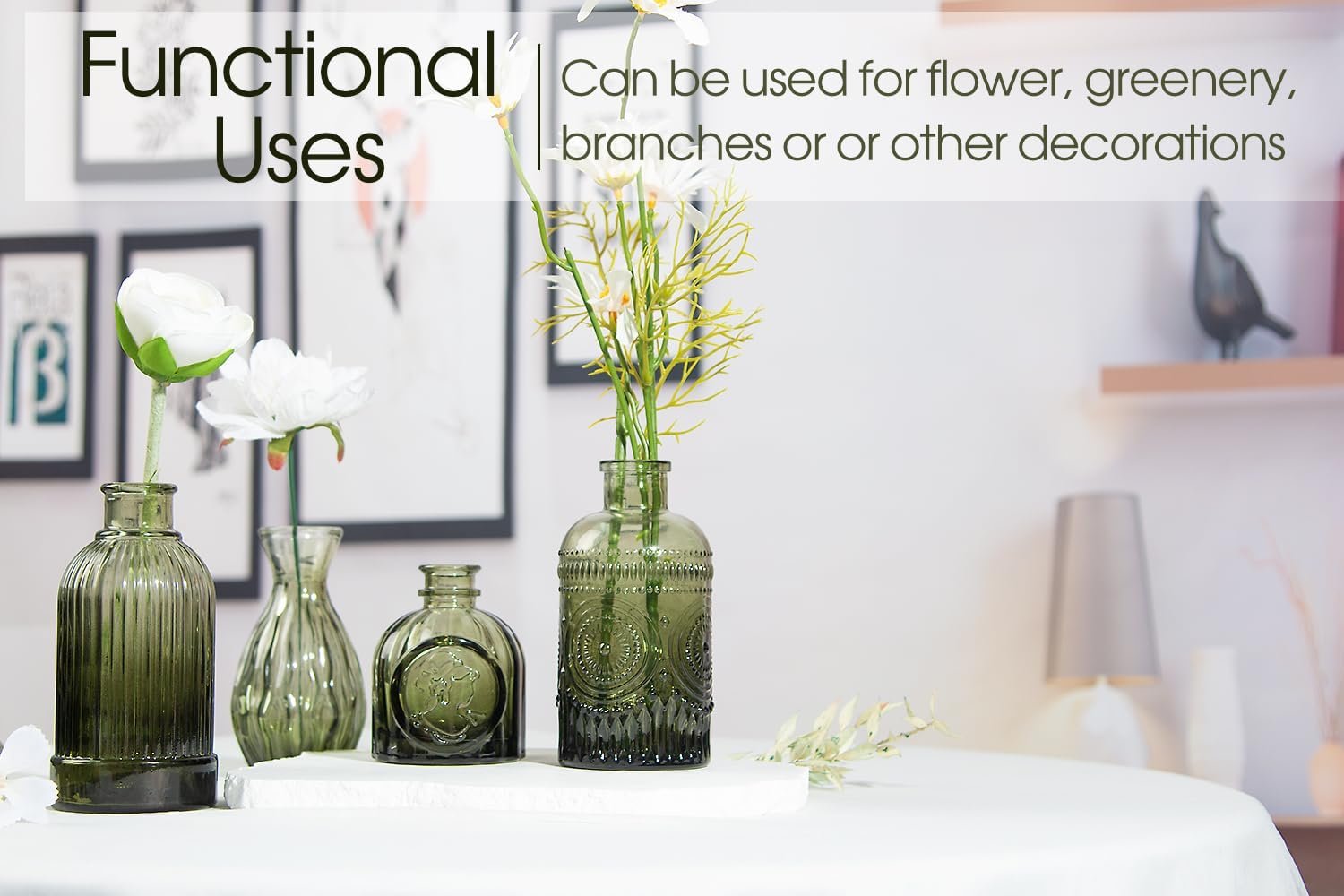 612HD7ldrBL._AC_SL1500_ 12pcs Green Glass Bud Vases Set - Image 4