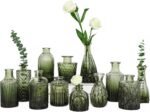 12pcs Green Glass Bud Vases Set
