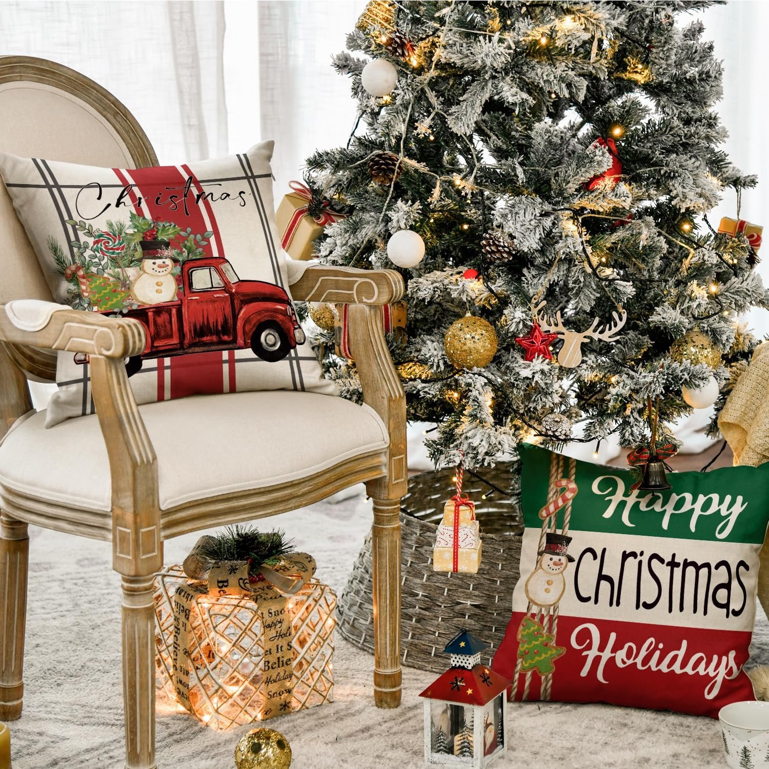 818bCclJRHL._AC_SL1500_ AVOIN colorlife Merry Christmas Tree Snowman Truck Throw Pillow Covers - Image 4