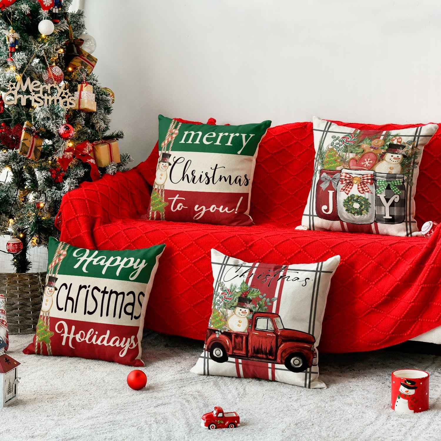81CarUg2cgL._AC_SL1500_ AVOIN colorlife Merry Christmas Tree Snowman Truck Throw Pillow Covers - Image 7